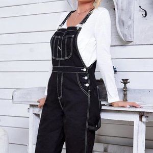 Shein women's overalls black denim carpenter